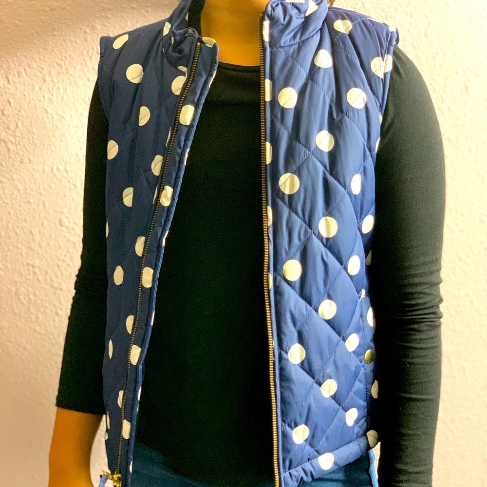 GAP puffer vest Navy and White Polka dot, big kids M